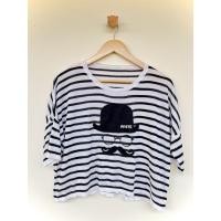 ราคา เสื้อไหมพรม ลายทางขาว-ดำ การ์ตูนแว่นตา มือสอง (43161400463)