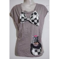 ราคา เสื้อยืดผู้หญิงแขนปีกนกในตัวสีเทาแต่งโบว์กระเป๋าแปะ1ใบสกรีนรูปแมวอกไม่เกิน42"เอวไม่เกิน36"ยาว24" (24045452157)