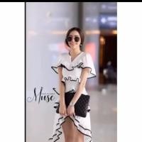 ราคา ชุดเดรสงานป้าย หน้าสั้นหลังยาว สีขาวตัดขอบดำอลัง (48857417611)