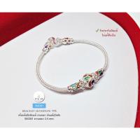 ราคา สร้อยข้อมือเงินแท้สุโขทัย งานสุโขทัยแท้ ลาย 3 เสาลงยา เล่นลายดอกพิกุล ลงยาสีเขียว แดง น้ำเงิน ยาว 6.2 นิ้ว : SK0301 (4217837827)