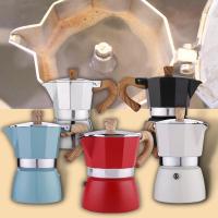ราคา Moka Pot กาต้มกาแฟสดพกพา รุ่นหนา หม้อต้มกาแฟ ทรงแปดเหลี่ยม หูจับลายไม้ มีหลายสี (19781305528)