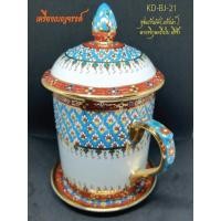 ราคา ชุดแก้วมัค เบญจรงค์ (แก้วน้ำ) ลายพิกุล ครึ่งใบสีฟ้า (25162467350)