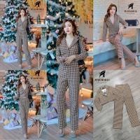 ราคา ป้าย Mamorisเซ็ท2ชิ้นผ้าทอลายชิโนริ เสื้อสูทคอปกแขนยาว+กางเกงขายาวทรงเข้ารูป มีกระเป๋า2ข้างสวยมาก ลุคไฮโซ (11981852864)