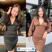 ราคา เดรสสาวอวบ เดรสคอวีสาวอวบผ้ายืด[Wrinkled dress] (21508987231)