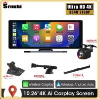 ราคา Srnubi 10.26" 4K Car DVR Wireless Carplay Android auto Ai Screen Dash Cam Video Recorder BT5 GPS (47004596542)