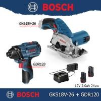 ราคา Bosch GKS12v-26 เลื่อยตัดไม้ไร้สาย + GDR120 -Li สว่านไขควงกระแทก (14495297568)