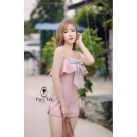ราคา BS1003 จั๊มสูทขาสั้นแต่งระบายช่วงอกรอบตัวเนื้อผ้าซาร่า (2725577191)