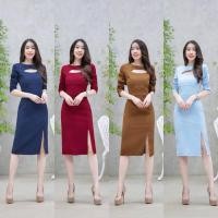 ราคา เดรสแฟชั่นพร้อมส่ง เดรสแขนยาว เดรสทรงสุภาพ ใส่ทำงาน ใส่ออกงาน (25103119214)