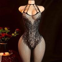 ราคา ชุดบอดี้สต็อกกิ้งสีดำสำหรับผู้หญิง แบบเปิดหน้าท้อง พร้อมลุคโปร่งใสและเร้าอารมณ์ ในสไตล์ Fishnet Teddies (48103183197)