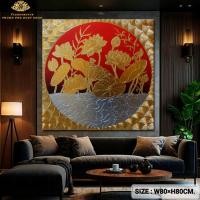 ราคา รูปดอกบัวกรอบทอง ขนาดW80xH80CM ภาพแต่งห้องพักโรงแรมรีสอร์ท ภาพติดหัวเตียง รูปติดร้านนวดสปา Handmade (24966588498)