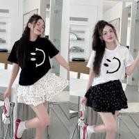 ราคา (มาตรฐาน ล1 + รูปถ่ายจริง) ชุดเสื้อยืดแขนสั้นพิมพ์ลายหน้ายิ้มผสมกระโปรงลูกไม้ชั้นไดนามิกน่ารัก (27902147263)