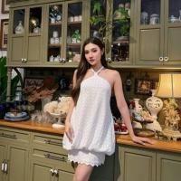 ราคา เดรสคล้องคอลูกไม้ เดรสทรงบอลลูน กระโปรงบอลลูน เดรสน่ารัก สีครีม สีขาว (42876446822)