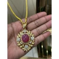 ราคา ♞,♘พร้อมส่ง จี้เพชรใบมะกอกตัวเรือนทอง พลอยทับทิมแท้ สีสวยพร้อมสร้อยคอ (50857981161)