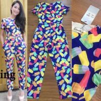 ราคา จั้มสูทTHEERสีน้ำเงินขายาวลายไอติม/ป้ายSOMTHINGแท้%ไซส์S (14421220153)
