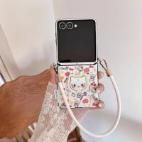 ราคา สําหรับ Samsung Galaxy Z Flip 5 6 7 ฝาครอบการ์ตูนน่ารักออกแบบป้องกันกรณีสายคล้องมือ anti fall Stand ฝาครอบโทรศัพท์ (52307802236)