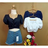 ราคา เสื้อครอป คอรูปหัวใจ แขนตุ๊กตา น่ารัก เสื้อผ้าแม่อั้ม (7134397745)