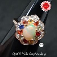 ราคา แหวน โอปอล Opal พลอยแท้ ล้อม มัลติซัฟฟราย Multi Sapphire พลอยแท้ ขนาด 7×9 มม ตัวเรือนเงินชุบพิงค์โกลด์ ขนาด 54 , 57 (9657881841)