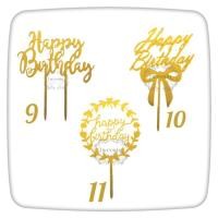 ราคา Topper HBD Fon 9 10 11 อะคริลิคตกแต่งเค้กอะคริลิค Happy Birthday ริบบิ้นแหวนดอกไม้ (29065818949)