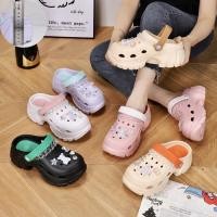 ราคา FUR รองเท้าแบบสวมเสริมส้นสีครีมส้ม แฟชั่นหัวโต สีพื้นทูโทน พื้นหนา 7 CM ส่งจากไทย H-509 (25579146874)
