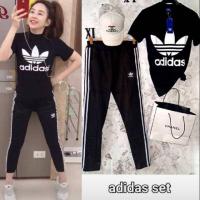 ราคา ADIDAS SET Set 2 pcs. เสื้อยืดadidasลาย original+เกงทรงสลิม ตีแถบข้างสีขาว สวย สปอร์ต (6140150614)