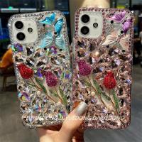 ราคา BlingเพชรRoseดอกไม้ผีเสื้อGlitterเคสโทรศัพท์สําหรับiPhone 17 16 15 14 13 12 11 Pro Max X XR XS Max 7 8 PlusหรูหราRhinestoneนุ่มTPUปกหลัง (28544215421)