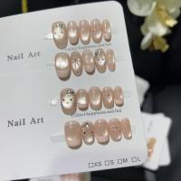 ราคา popular! Hand drawn cat patterns on fake nails, naked colored glass bead cat eyes, phototherapy fake nail patches, reusable artificial nails (53850045402)