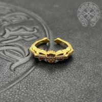 ราคา Chrome Hearts Black Silver Plating22K Inlaid Diamond Open Cross Flower Ring Classic Couple Rings for Men-EE (43404810916)