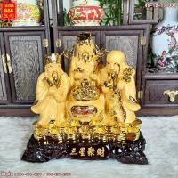 ราคา (รุ่นใหม่ ราคาพิเศษ) ฮกลกซิ่ว อุ้มกระถางทอง ตัวติดกัน งานเรซิ่นสีทองพ่นทราย ยืนบนเหรียญ พร้อมฐาน ขนาดสูง 13 นิ้ว (17483120644)