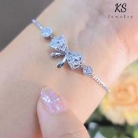 ราคา สร้อยข้อมือโซ่ฝังเพชรแบบรูด,ข้อมือแฟชั่นสไตส์เกาหลี,งานชุบทองคำขาว,XB00005 (11251726557)