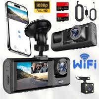 ราคา Wifi Dash Cam สําหรับรถยนต์พร้อม App ด้านหน้าและด้านหลังพร้อม Night Vision 3 ใน 1 Dual เลนส์ Fhd 1080p กล้องมองหลัง (29513647863)