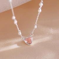 ราคา Love-heart Clavicular Chain Vintage Pearl Love-heart Necklace Sweet Style (26484393173)