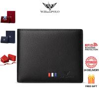 ราคา กระเป๋าสตางค์ผู้ชายหนังแท้ WilliamPOLO กระเป๋าสั้นหลายฟังก์ชัน ดีไซน์ทันสมัย Men's Genuine Leather Wallet RFID Blocking Slim Short Wallet Multi Card Holder Anti-Theft (24944993528)