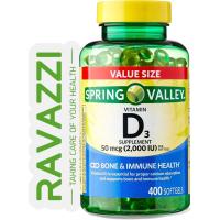 ราคา Spring Valley Vitamin D3 plement Softgels, 2000 IU, 400 Count + Ravazii รวมสติ๊กเกอร์ (55250786342)