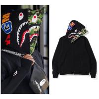 ราคา BAPE blue pink green camouflage double head black shark sweater (2879943134)
