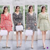 ราคา J12598 Jumpsuit จั๊มสูทสั้น #สาวอวบ แต่งระบาย ลายดอกเดซี่ (5437726417)