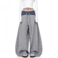 ราคา GKSSS American Retro Plaid Stitching Drawstring Machete Sweatpants (29544032857)