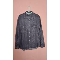 ราคา KEMEJA เสื้อเชิ้ตยีนส์สีดํา First Down มือสองดั้งเดิม L (26925178747)
