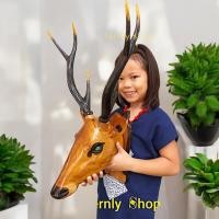 ราคา หัวกวางแกะสลัก หัวกวางไม้สัก แขวนผนังตกแต่งบ้านที่ทำงานร้านค้า งาน handmade (12034965858)