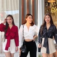 ราคา House P Shop - NAOMI TOP เสื้อคอปกแขนยาว ดีเทลไขว้หน้า (5278408186)