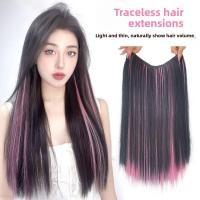 ราคา วิกผมสำหรับผู้หญิง ผมยาวตรงทรง V กับไฮไลท์สีชมพูและสีฟ้า ไม่มีรอยต่อ (43517487723)