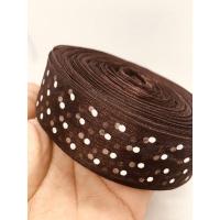 ราคา ริบบิ้นผ้าแก้ว1นิ้วลายจุดสีน้ำตาล 1นิ้ว50หลา (4150657594)