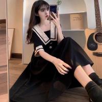 ราคา ชุดเดรสผู้หญิงคอปกกะลาสีลายตารางหมากรุกน่ารัก (41358845856)