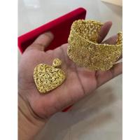 ราคา ชุดทองล้วนลายฉลุ กำไลฟรีไซต พร้อมจี้ทองหัวใจ ขัดทราย หุ้มไมครอนใส่ทน (18126659260)