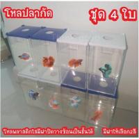 ราคา โหลปลากัด ชุด4ใบ วัสดุพลาสติกใสพร้อมฝา ขนาด9x9x17cm ตู้ปลากัด วางเรียงต่อซ้อนกันได้ (3713521208)