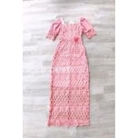 ราคา งานป้าย วีไอพี เดรสยาวทรงเอลูกไม้สีชมพู มือ✌ไซส์xl (11735148094)