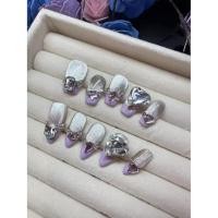 ราคา ทำมือ+กาวฟรี เล็บปลอมหรูหรา สีม่วง ฝรั่งเศส สีเงิน ตาแมว หัวใจ เพชร โฟโตอุปกรณ์ เล็บปลอมแบบติดเล็บ ใช้ซ้ำได้ (26183124671)