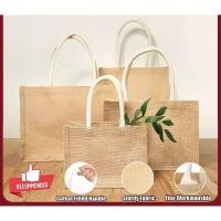 ราคา MUJI สไตล์Reusable Burlap Toteผู้หญิงปอกระเจาช้อปปิ้งร้านขายของชํากระเป๋าHandleขนาดใหญ่ความจุOrganizerกระเป๋าถือ麻布袋 (45605006139)