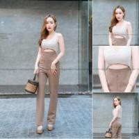 ราคา เสื้อผ้างานป้าย : จั๊มสูทขายาว โทนสีสวยแพง ผ้าไม่บาง ดีเทลเว้าเอว (1977401074)