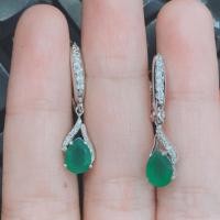 ราคา ต่างหูตุ้งติ้งพลอยโมราหรืออาเกตสีเขียวประดับด้วยเพชรรัสเซียสีขาวเงินแท้ 925 (5249570426)