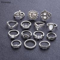 ราคา Ritasday 14 ชิ้น/เซ็ต แหวน Boho Style Crystal Flower Moon Sun Knot สำหรับนิ้วมือ (47006374002)